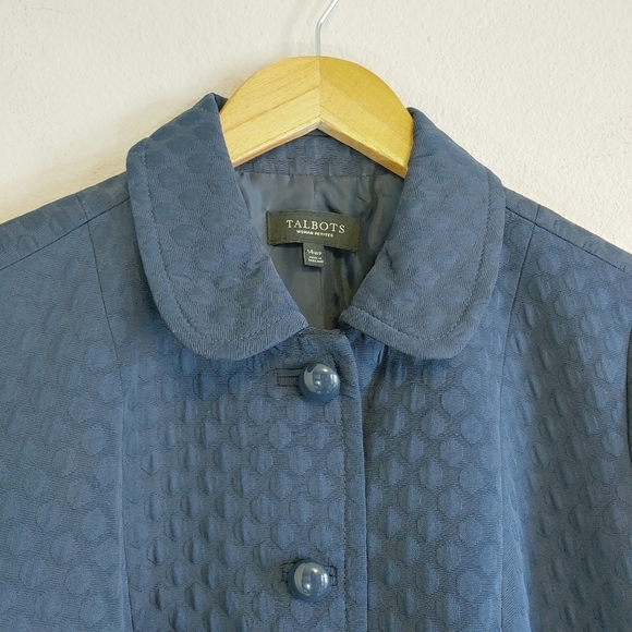 Talbots Blue Polka Dot Textured Cropped Jacket Plus Size 14WP Career Office - Picture 5 of 9